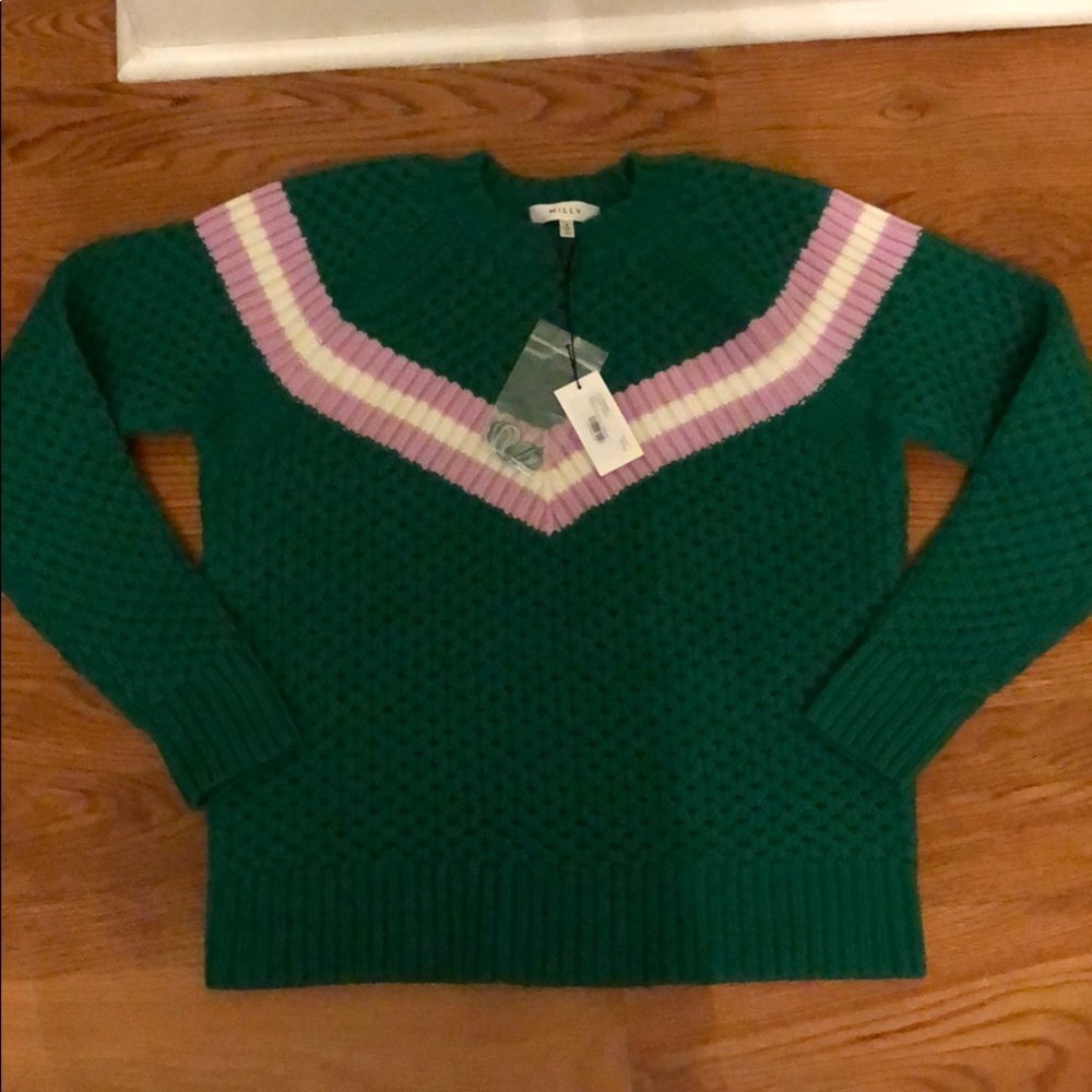 Milly stripe Fisherman Sweater green size small